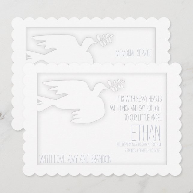 Dove for an Angel Child Funeral Announcement (Front/Back)