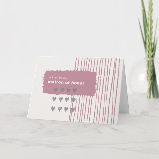 Dove Gray and Pink Be My Matron of Honor Invitation (Front)