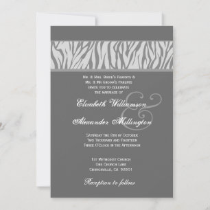 Dove Gray and Silver Zebra Wedding Paper Invitation