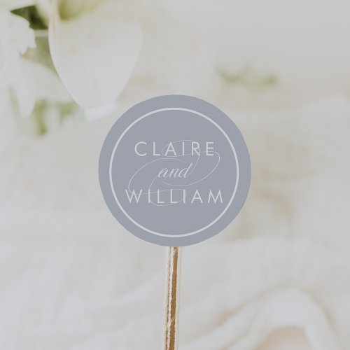 Dove Gray and White Personalized Wedding Classic Round Sticker