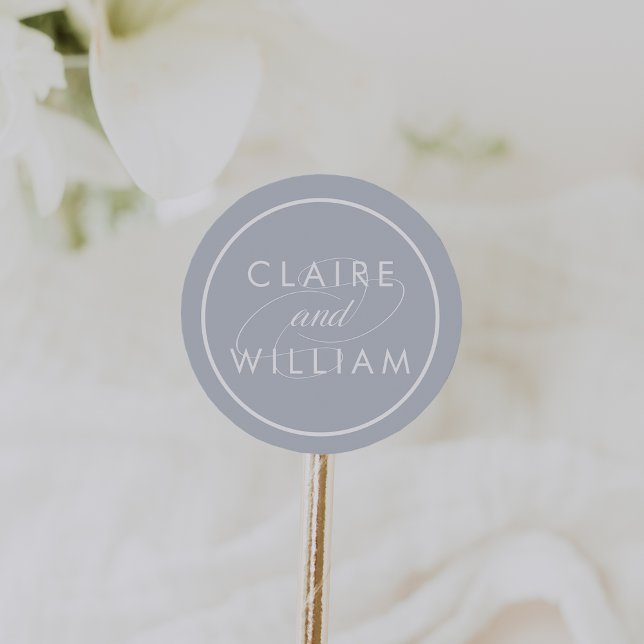 Dove Gray and White Personalized Wedding Classic Round Sticker (Creator Uploaded)