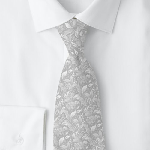 Dove Gray Botanical Batik Neck Tie