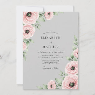 Dove Gray Gentle Botanical Spring Wedding Invitation