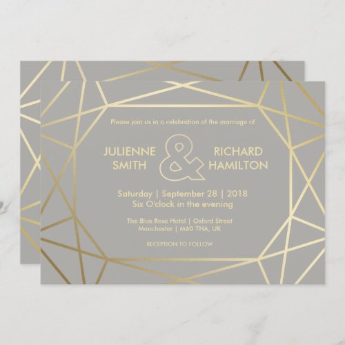 Dove Gray Geometric Diamond Wedding Invitation