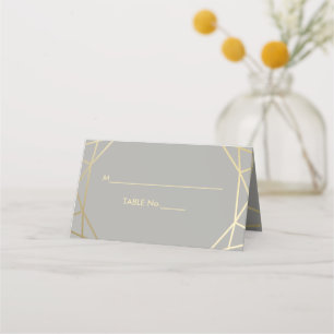 Dove Gray & Gold Geometric Gem Shaped Place Card