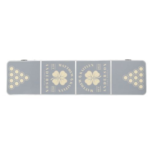 Dove Gray Irish Lucky Clover Wedding Crest Beer Pong Table