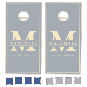 Dove Gray Name & Initial Overlay Cornhole Set