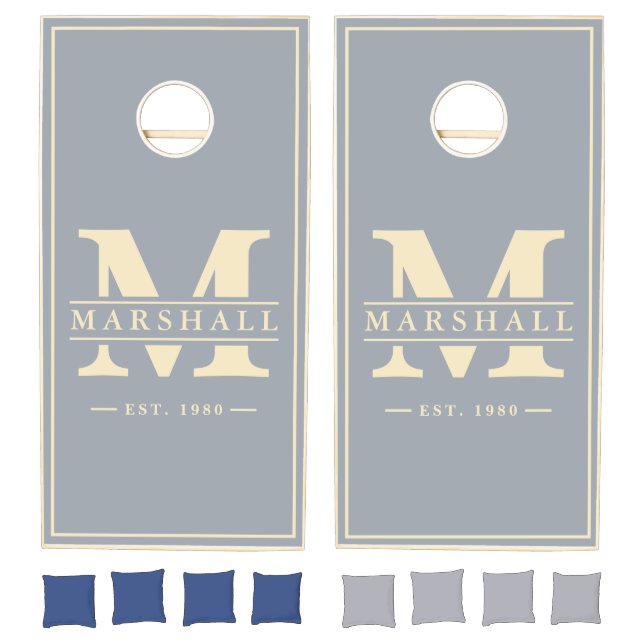 Dove Gray Name & Initial Overlay Cornhole Set (Set)