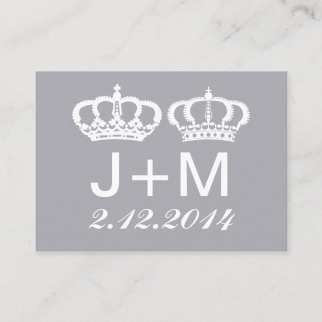 Dove Gray Royal Couple Wedding Place Card (Front)