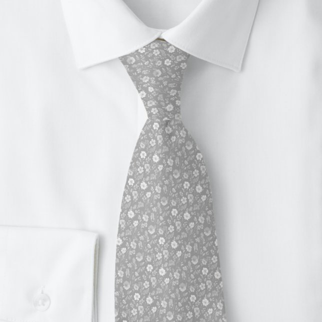 Dove Gray Tiny Flowers Neck Tie (Creator Uploaded)