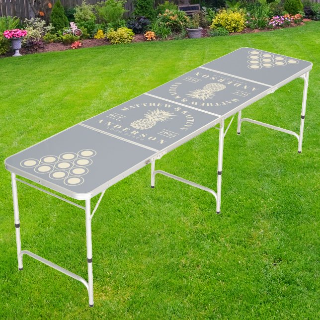 Dove Gray Tropical Pineapple Wedding Crest Beer Pong Table (Creator Uploaded)