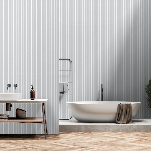 Dove Gray Two Inch Wide Butcher Stripe Wallpaper (Bathroom)
