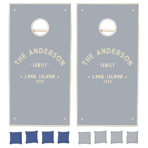 Dove Gray Vintage Seaside Family Name Cornhole Set
