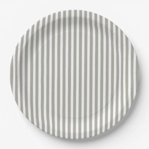 Dove Grey and White Cabana Stripes Paper Plates