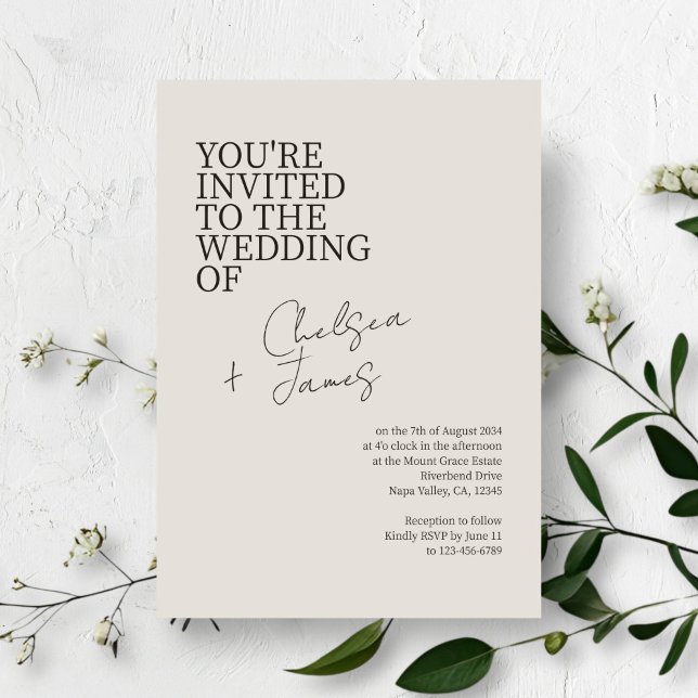 Dove Grey | Chic Script Minimalist Wedding  Invitation (Creator Uploaded)