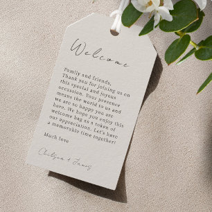 Dove Grey Chic Script Wedding Welcome Gift Tag