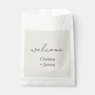 Dove Grey   Chic Script Welcome Wedding Favor Bag
