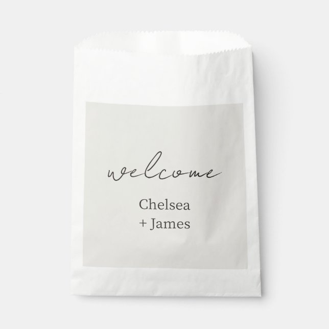 Dove Grey | Chic Script Welcome Wedding Favor Bag (Front)