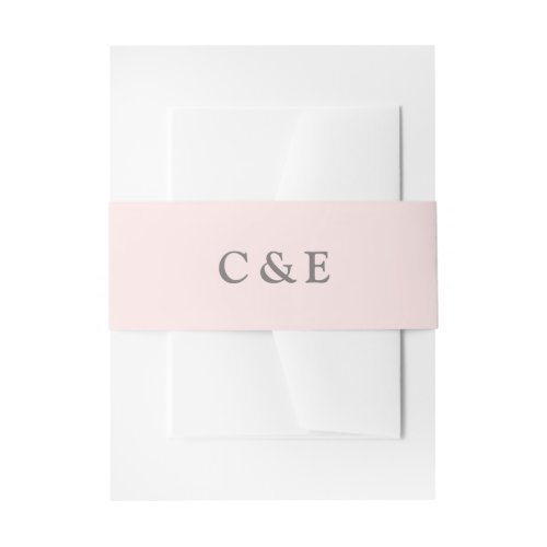 Dove Grey Monogram Initial on Blush Pink Invitation Belly Band