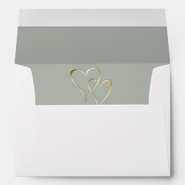 Dove Grey Two Gold Hearts Lined Envelope (Back (Bottom))