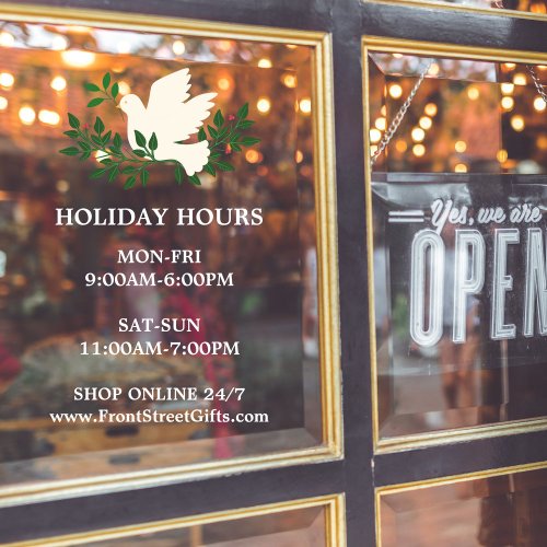 Dove Holiday Hours Window Cling