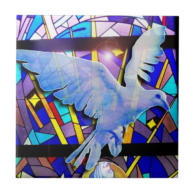 Dove Holy Spirit Peace comforter stained glass win Ceramic Tile (Front)