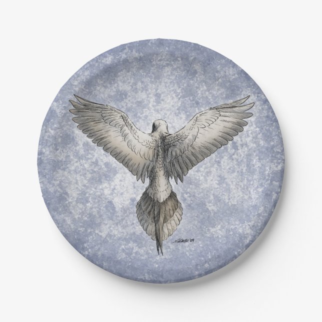 Dove in Flight Nature Drawing Paper Plates (Front)