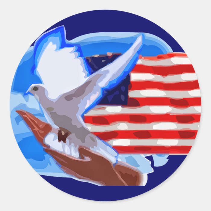 Dove in front of American Flag Round Sticker