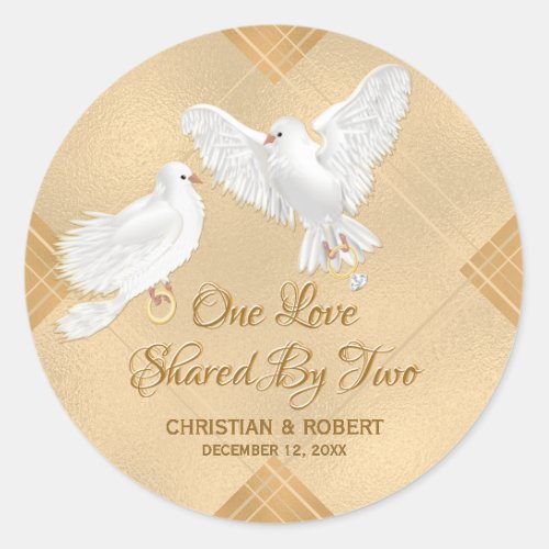 Dove Love Birds Faux Foil Wedding Classic Round Sticker