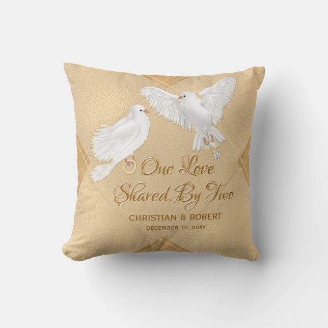 Dove Love Birds Faux Foil Wedding Throw Pillow (Front)