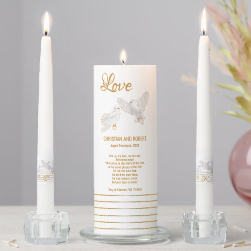 Dove Love Birds Simple Romantic Gold Wedding Unity Candle Set