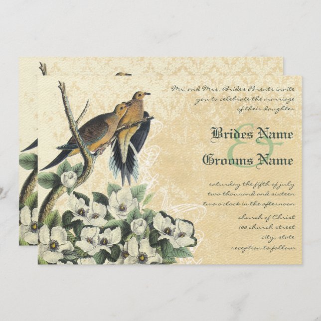 Dove Lovebird Magnolia and Lace Wedding  Invitation (Front/Back)