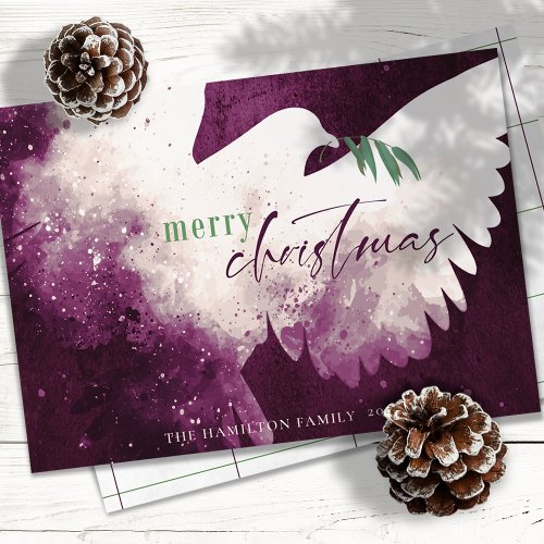 Dove Merry Christmas Magenta Green Holiday Card