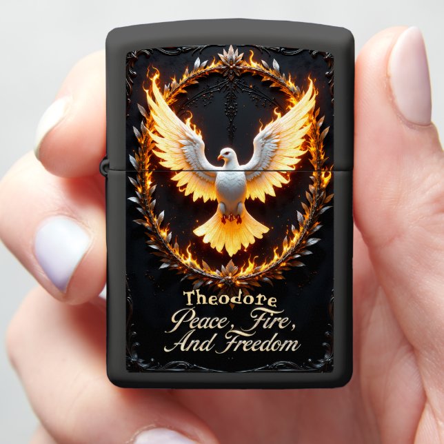 Dove of Fire Peace and Freedom Zippo Lighter (In Hand)