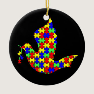 Dove of Hope - Autism Puzzle Pieces Ceramic Ornament