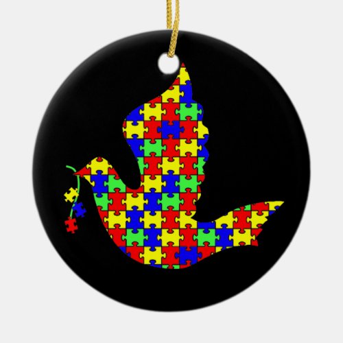 Dove of Hope _ Autism Puzzle Pieces Ceramic Ornament