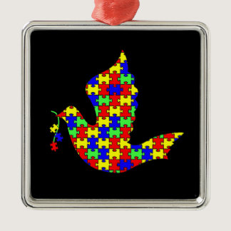 Dove of Hope - Autism Puzzle Pieces Metal Ornament