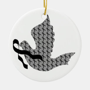 Dove of Hope Black Ribbon - Melanoma Ceramic Ornament