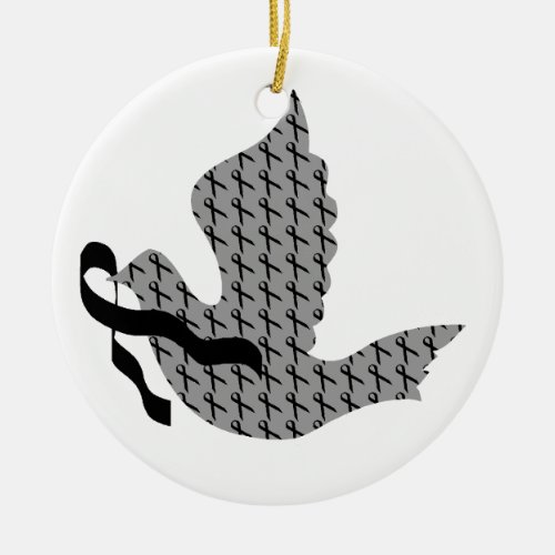 Dove of Hope Black Ribbon _ Melanoma Ceramic Ornament