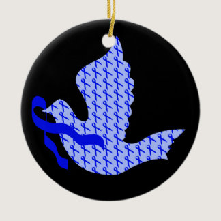 Dove of Hope Blue Ribbon - Colon Cancer Ceramic Ornament