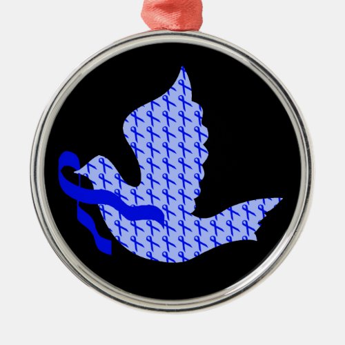Dove of Hope Blue Ribbon _ Colon Cancer Metal Ornament