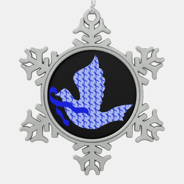 Dove of Hope Blue Ribbon - Colon Cancer Snowflake Pewter Christmas Ornament (Front)