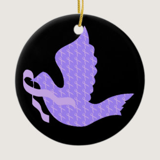 Dove of Hope - General Cancer Lavender Ribbon Ceramic Ornament