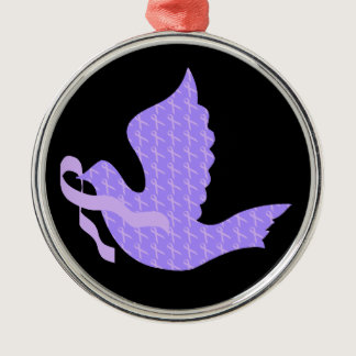 Dove of Hope - General Cancer Lavender Ribbon Metal Ornament