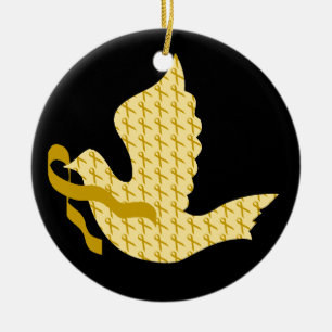 Dove of Hope Gold Ribbon - Childhood Cancer Ceramic Ornament