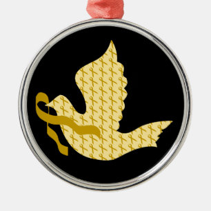 Dove of Hope Gold Ribbon - Childhood Cancer Metal Ornament