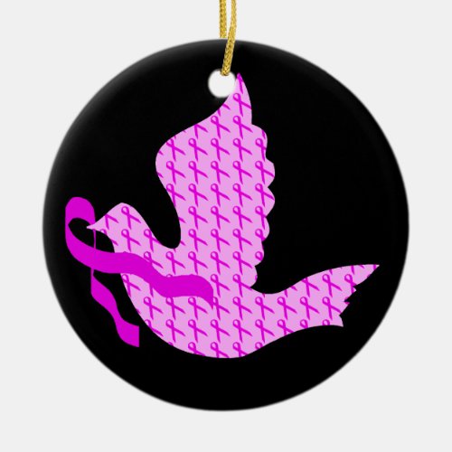 Dove of Hope Pink Ribbon _ Breast Cancer Ceramic Ornament