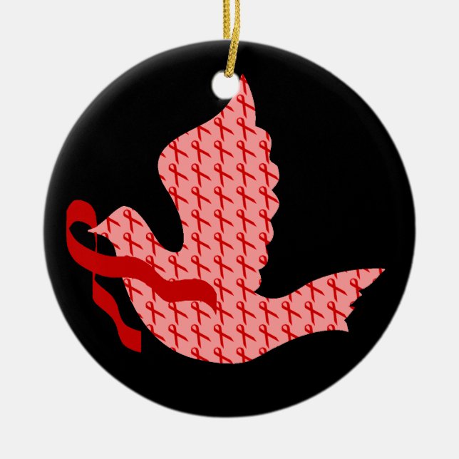 Dove of Hope Red Ribbon - AIDS & HIV Ceramic Ornament (Front)