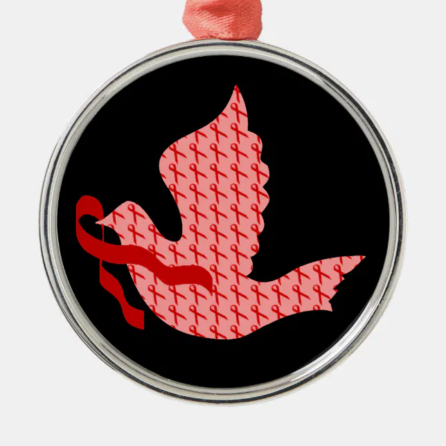 Dove of Hope Red Ribbon - AIDS & HIV Metal Ornament (Front)
