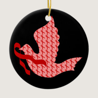 Dove of Hope Red Ribbon - Heart & Stroke Ceramic Ornament